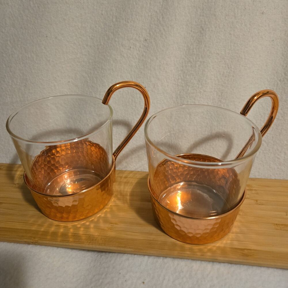 2 Williams Sonoma Hammered Copper Glass Mug
